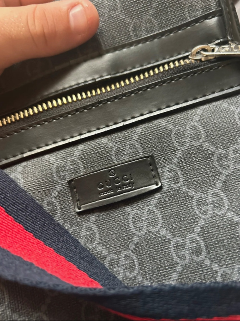 Gucci Black/Gray Monogram Messenger with Red & Navy Web Strap - Picture 3 of 5